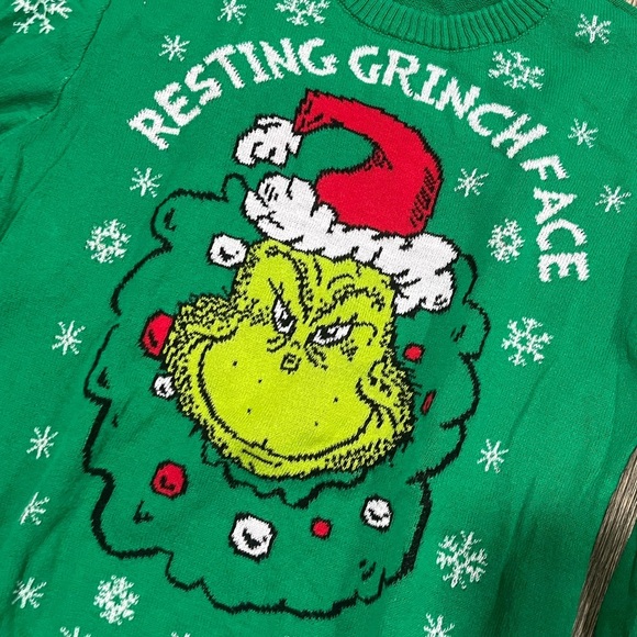 Dr. Seuss Grinch Resting Grinch Face Ugly Christmas Sweater Green Size XL - Picture 2 of 4